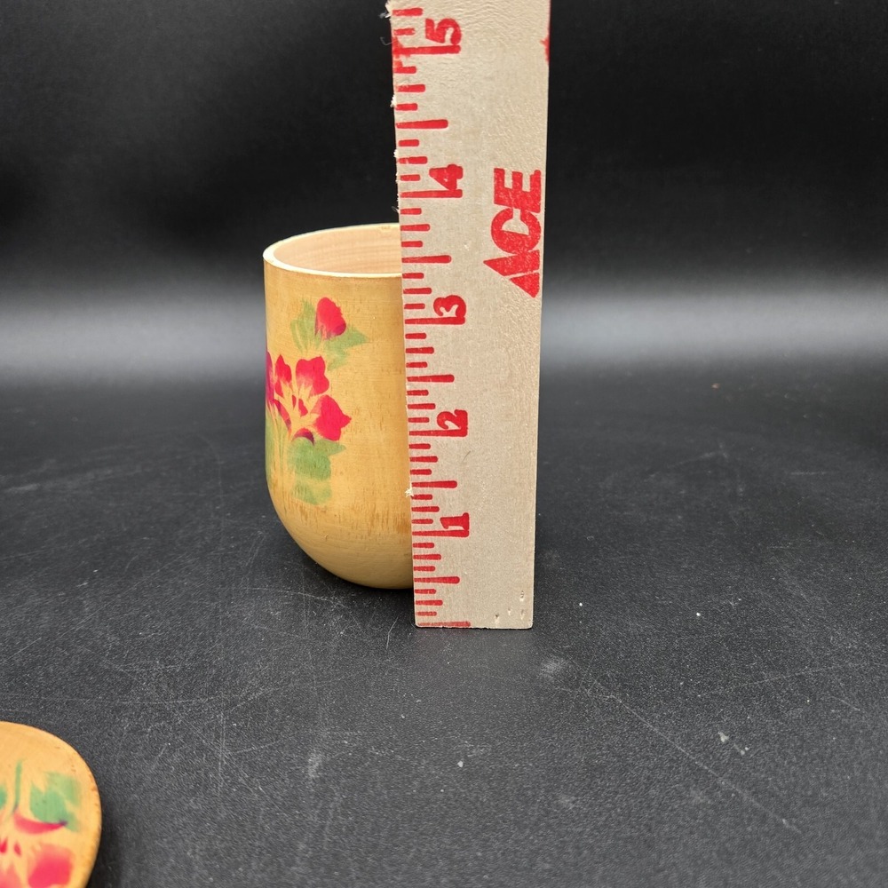 Vtg‎ Russian ? Ukranian Wooden Container Vase with Lid Folk Art Pink Floral - Picture 12 of 13